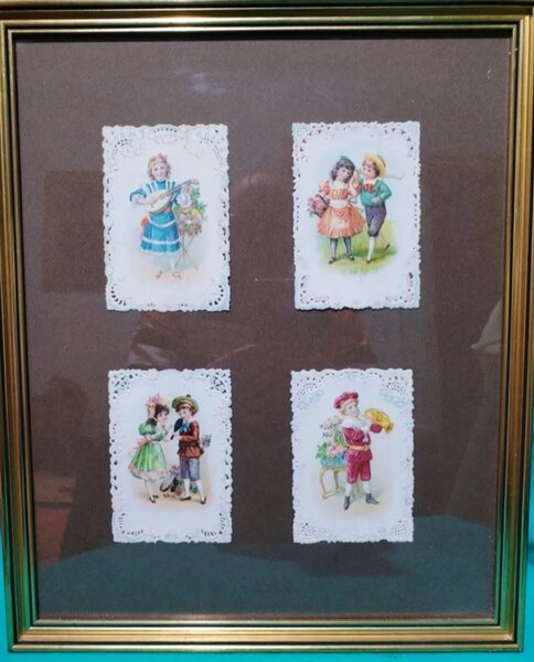 Tablou victorian cu cromolitografii embosate
