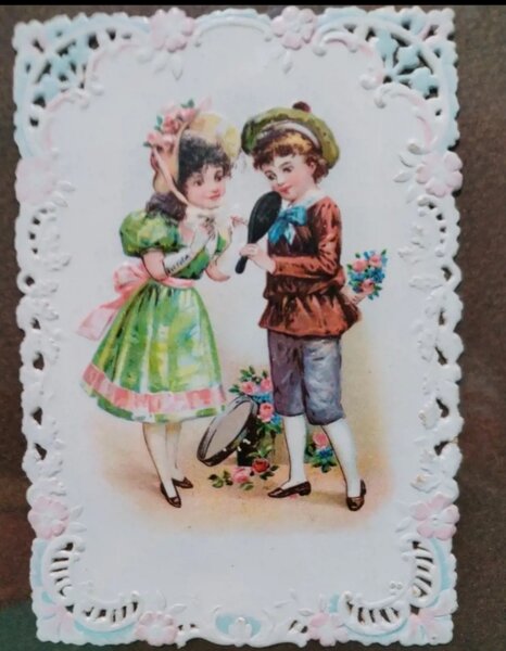 Tablou victorian cu cromolitografii embosate