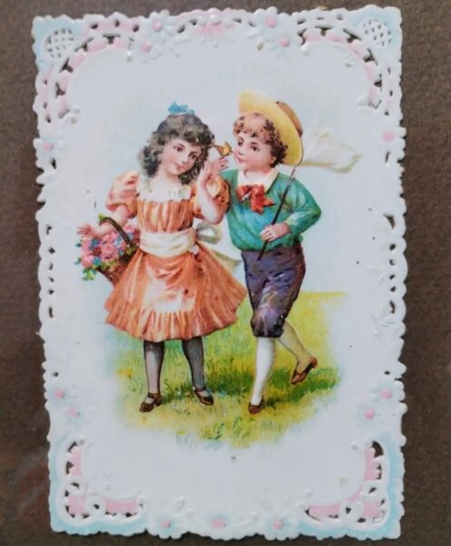 Tablou victorian cu cromolitografii embosate