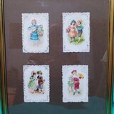Tablou victorian cu cromolitografii embosate